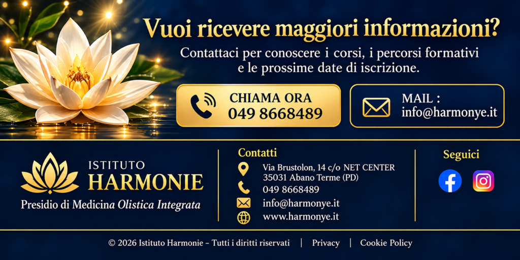 Informazioni sui corsi di naturopatia, formazione olistica e attività dell'Istituto Harmonie.